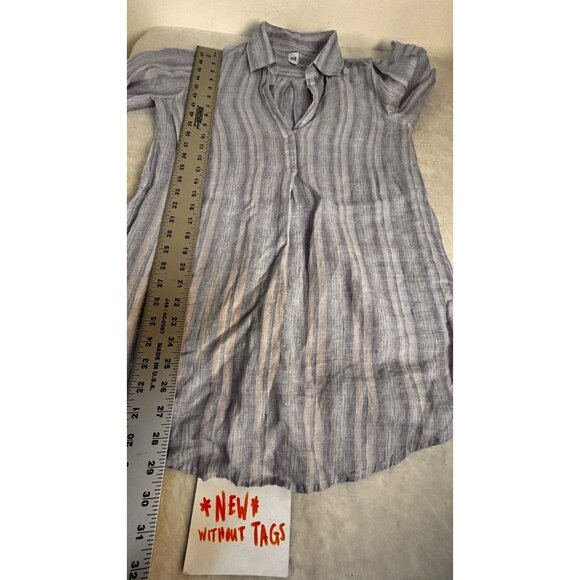 Gap Women Blue White Striped Long Sleeve Linen V-Neck Collared Pullover Shirt XS - Picture 7 of 7